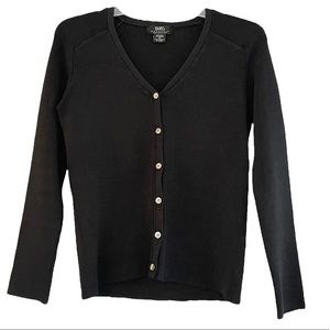 BCBG Cardigan Black Ribbed Button Sweater Top